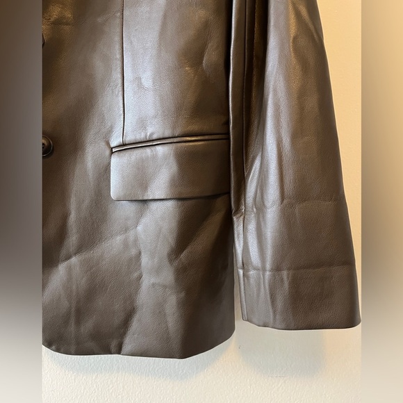 Oak and Fort Vegan Leather Blazer Dark Brown Size XS Oversized Fall Casual - Picture 4 of 11